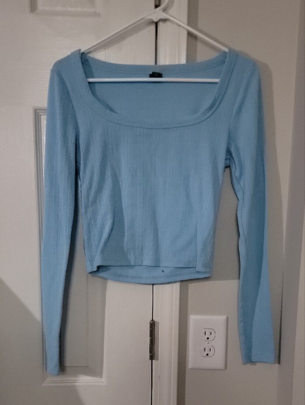 wild fable Pastel Blue Ribbed Long Sleeve Scoop Top